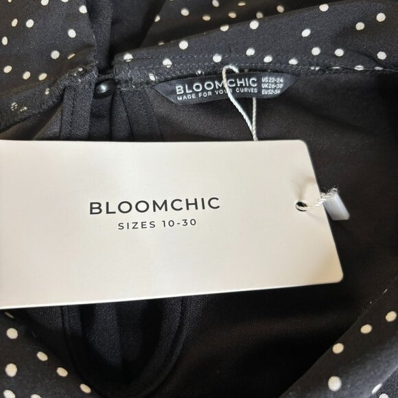 BloomChic Midi Dress Polka Dot Sleeves Size 22 24 Black Elastic Waist Pockets - Picture 7 of 7